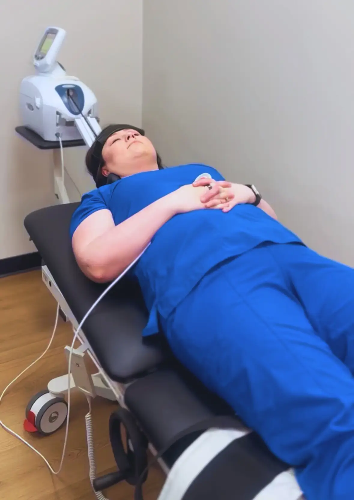 Patient receiving non-surgical spinal decompression therapy at Limitless Chiropractic in Alliance Town Center, Fort Worth