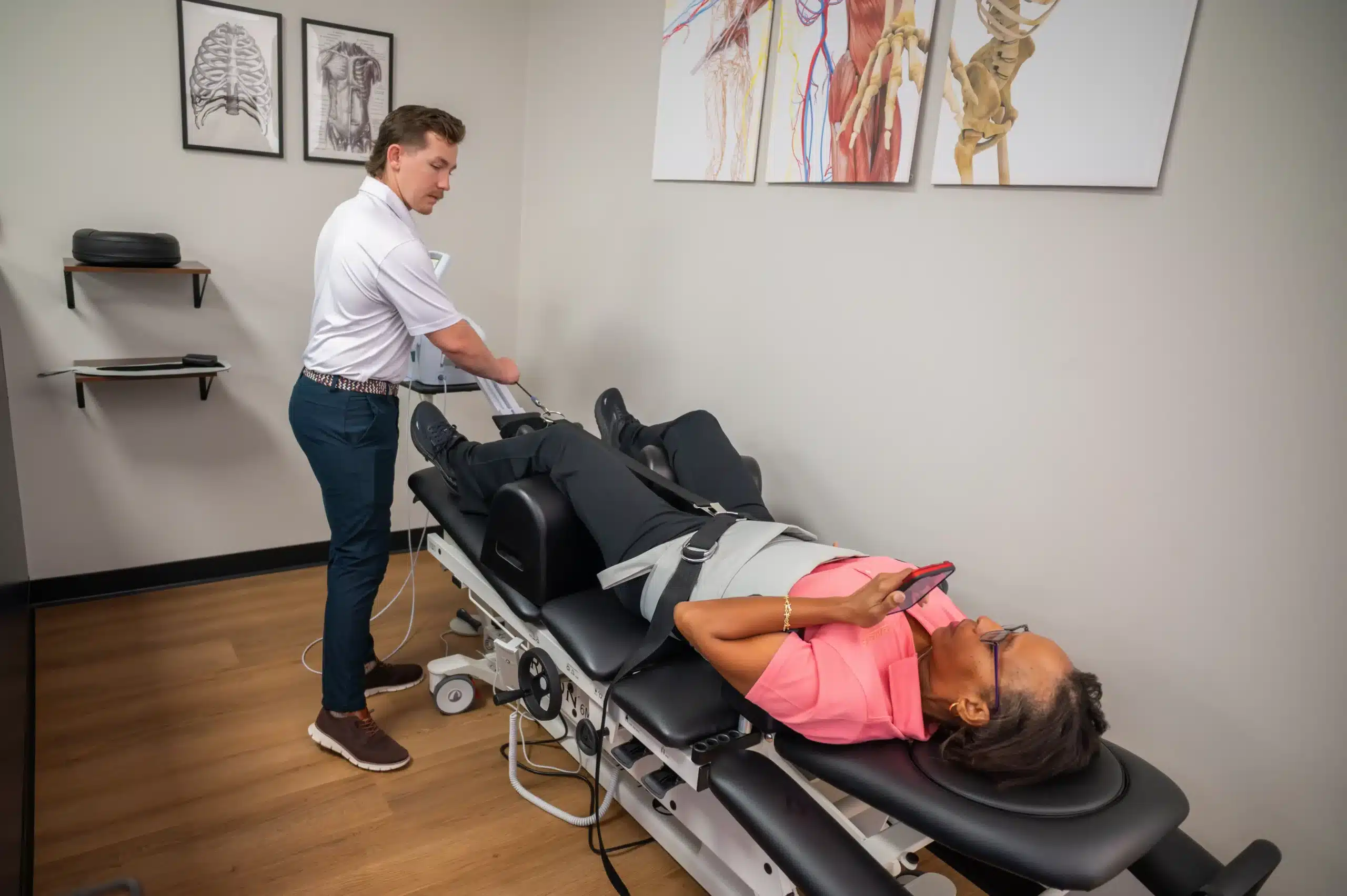 Spinal decompression therapy at Limitless Chiropractic helping relieve back pain and pressure on the spine
